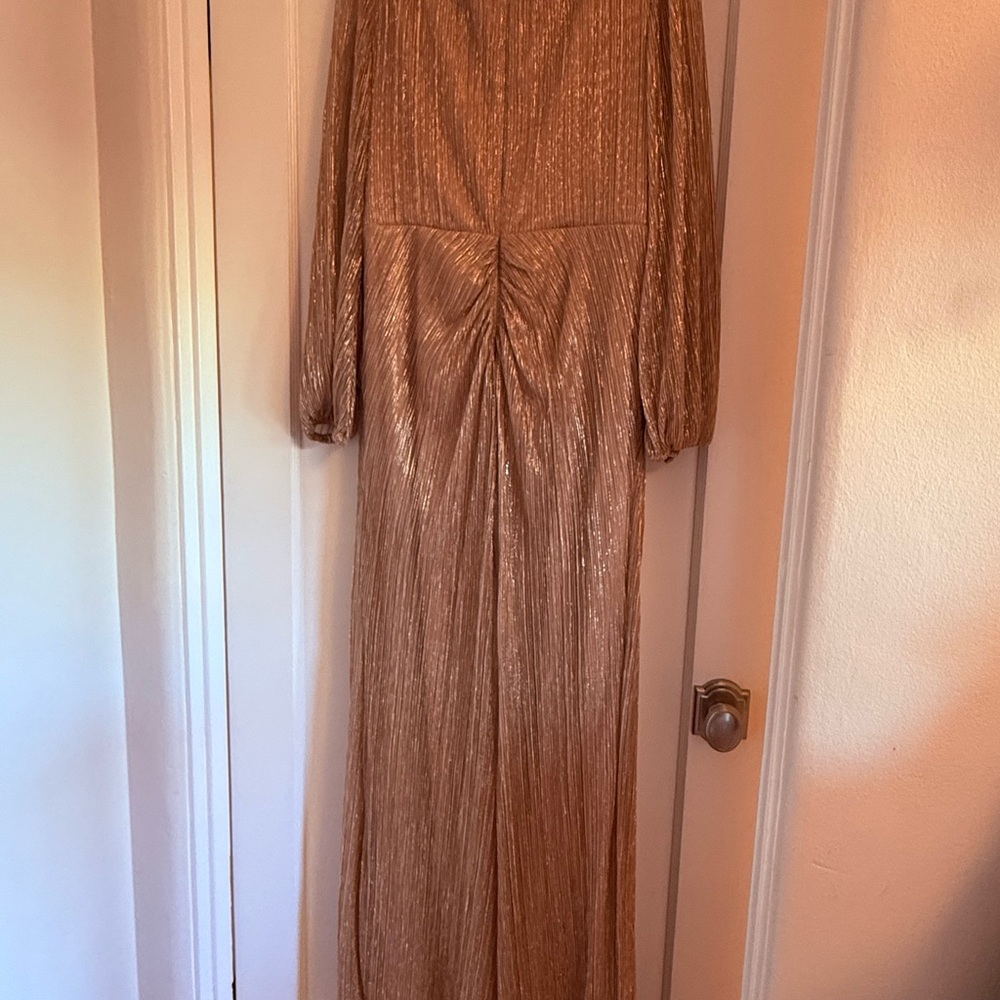 Adrianna Papell Shimmering Gold Long Sleeve Stunning Formal Dress - Picture 6 of 9